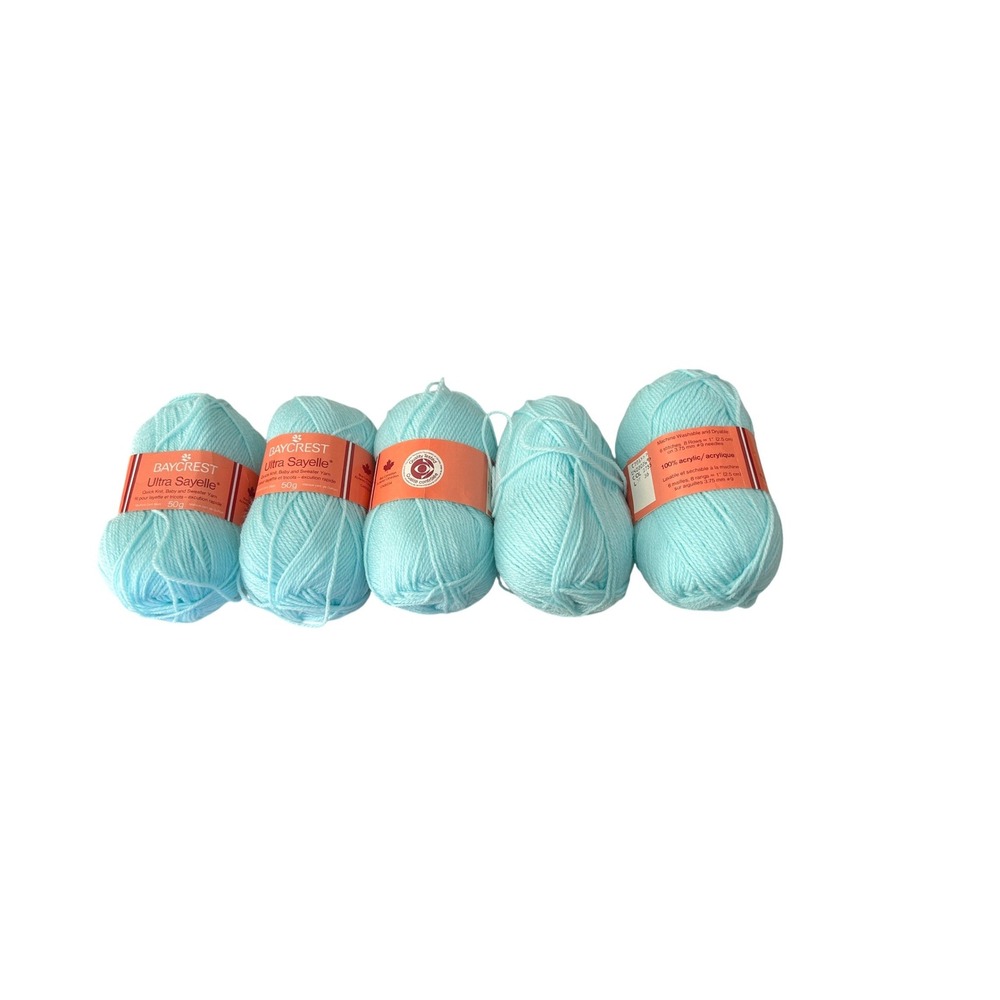 Vintage Baycrest Quick Knit Yarn Lot 5 Baby Blue Mint Acrylic Canada Crafting